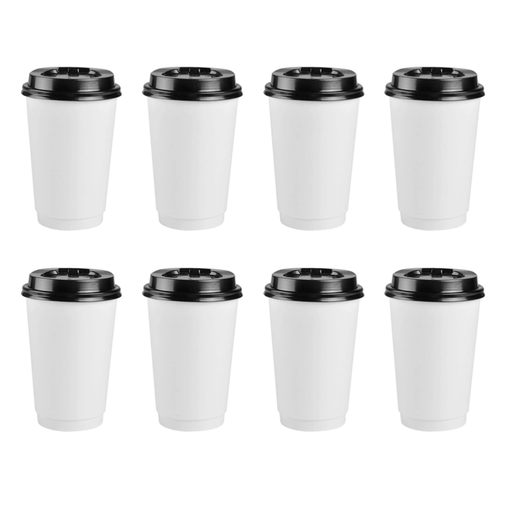 50pcs Disposable Coffee Cups Insulation Takeaway Double-layer Paper Cup with Lid (12oz, 350ml)