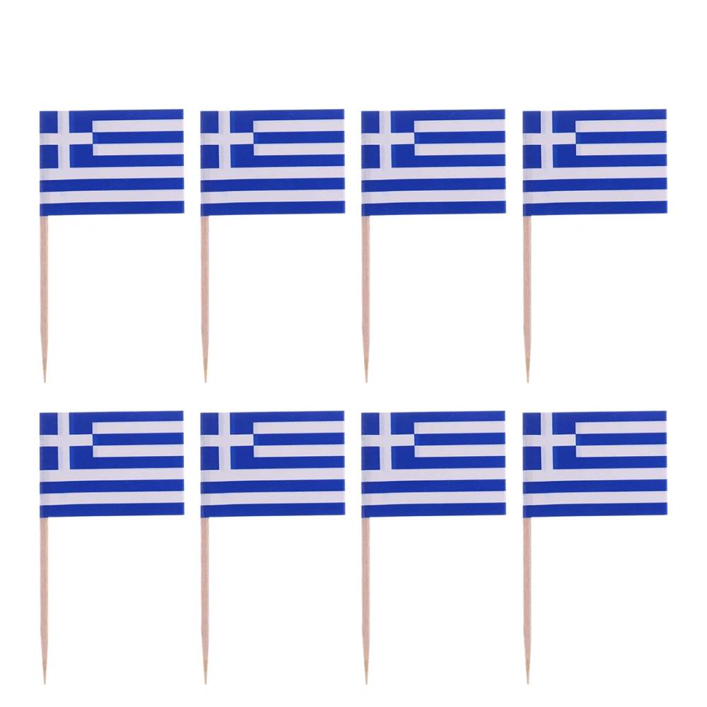 100pcs Wooden Flag Toothpicks National Day Decoration Cupcake Toppers Food Toothpick (Greece)