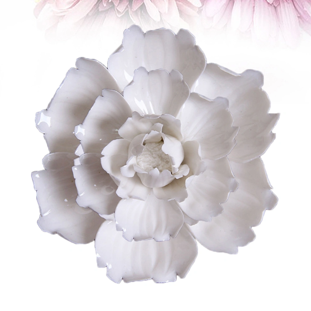 Ceramic Art Flower Wall Hanging Wall-mounted Decor Craft Artificial Stereoscopic Luoyang Peony Hanging Decor for Living Room Home Office (White, Big Size)