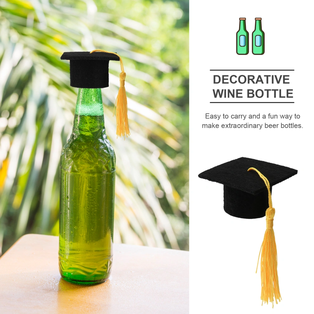 6pcs Mini Doctoral Shape Wine Bottle Adorable Tassel Wine Bottle Cover Graduation Party Ornament Beer Bottle Decoration (Yellow Tassel)