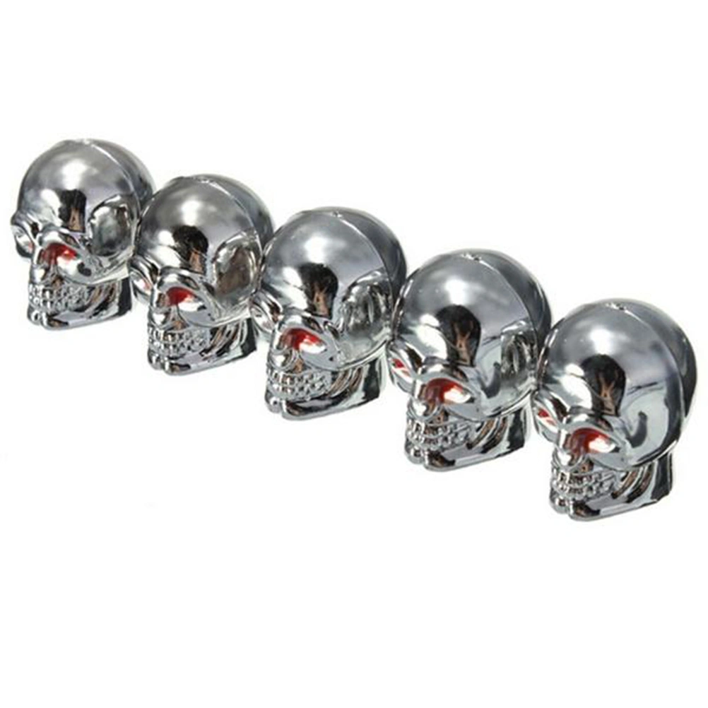 10pcs Fashion Skull Tyre Air Stem Caps Dust Cover for Bike Car Truck (Silver)