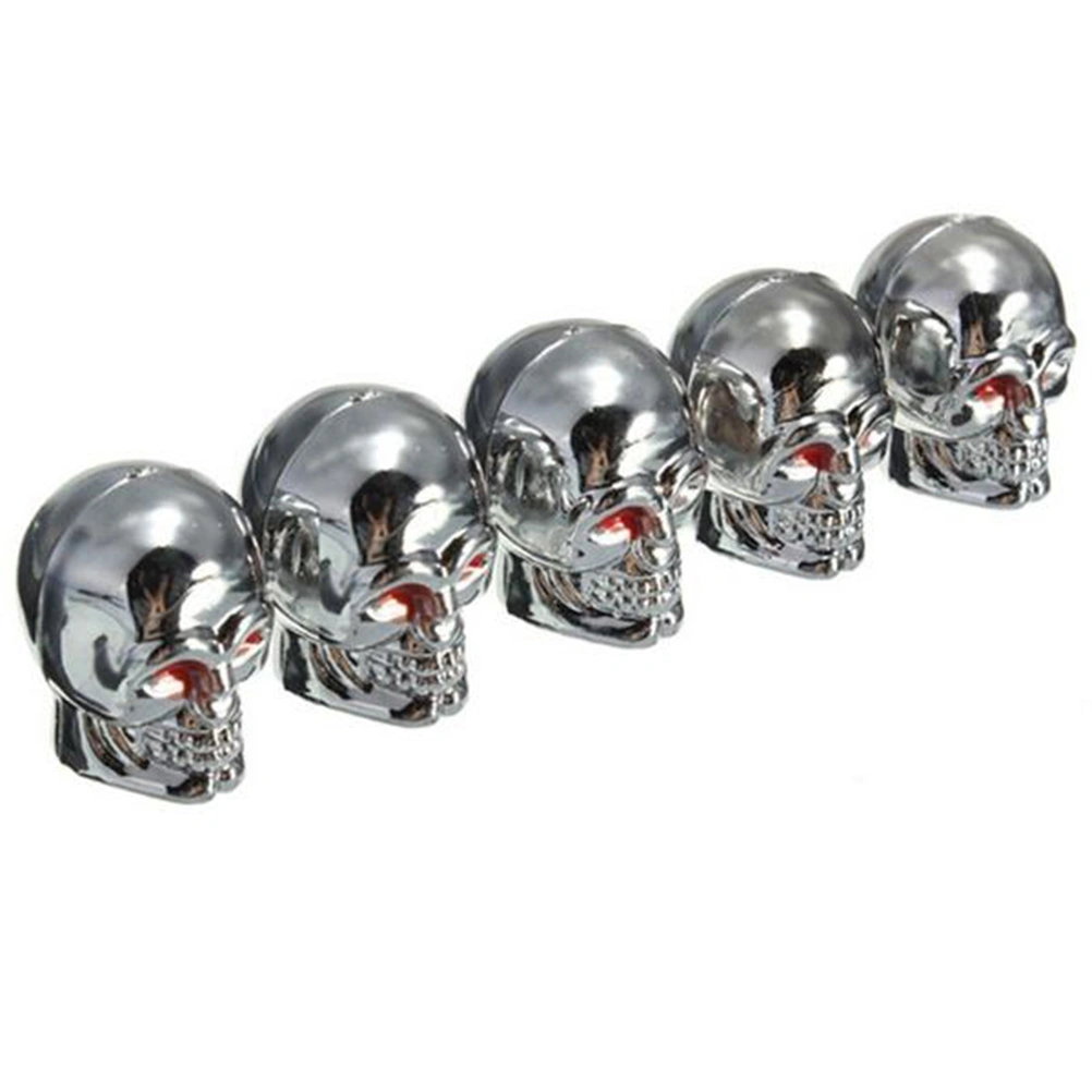 10pcs Fashion Skull Tyre Air Stem Caps Dust Cover for Bike Car Truck (Silver)