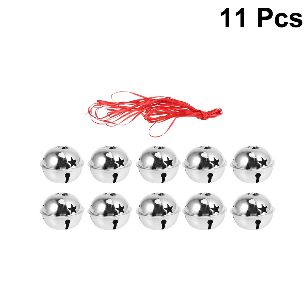 11Pcs Five-point Star Christmas Bells Mini Creative Shiny Rattle Bells Handmade Small Christmas Jingle Bell (10pcs 5cm Silver Bells+10m Ribbon)