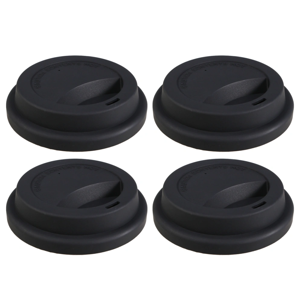 4pcs Silicone Coffee Mug Lids Reusable Travel Cup Covers Dustproof Coffee Cup Lid (Black)