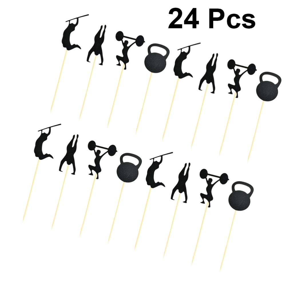 24pcs Gym Theme Cake Toppers Creative Cake Decoration Picks Cupcake Adornment Party Favors Supplies for Fitness Party