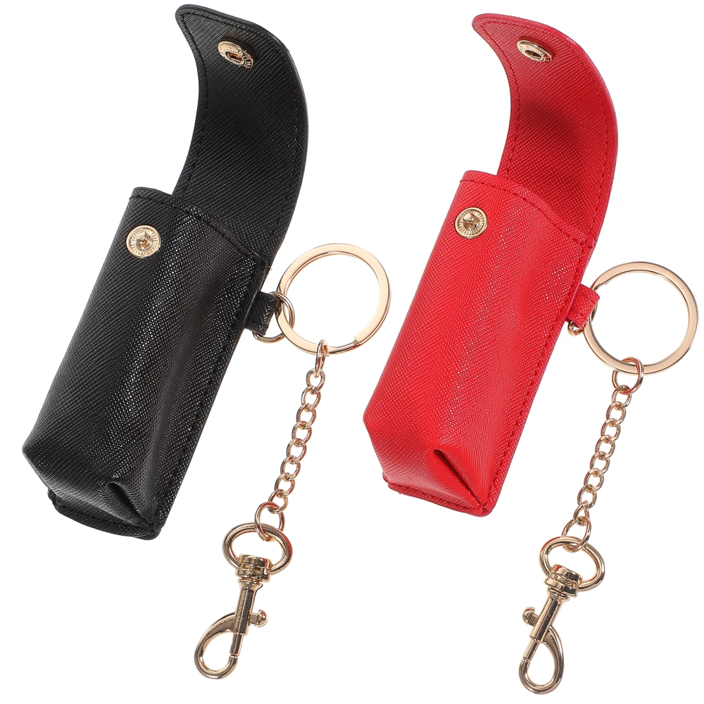 2pcs Lipstick Keychain Holder Storage Bag Lip Balm Lip Pouch Bags for Women Girls(Red+Black)