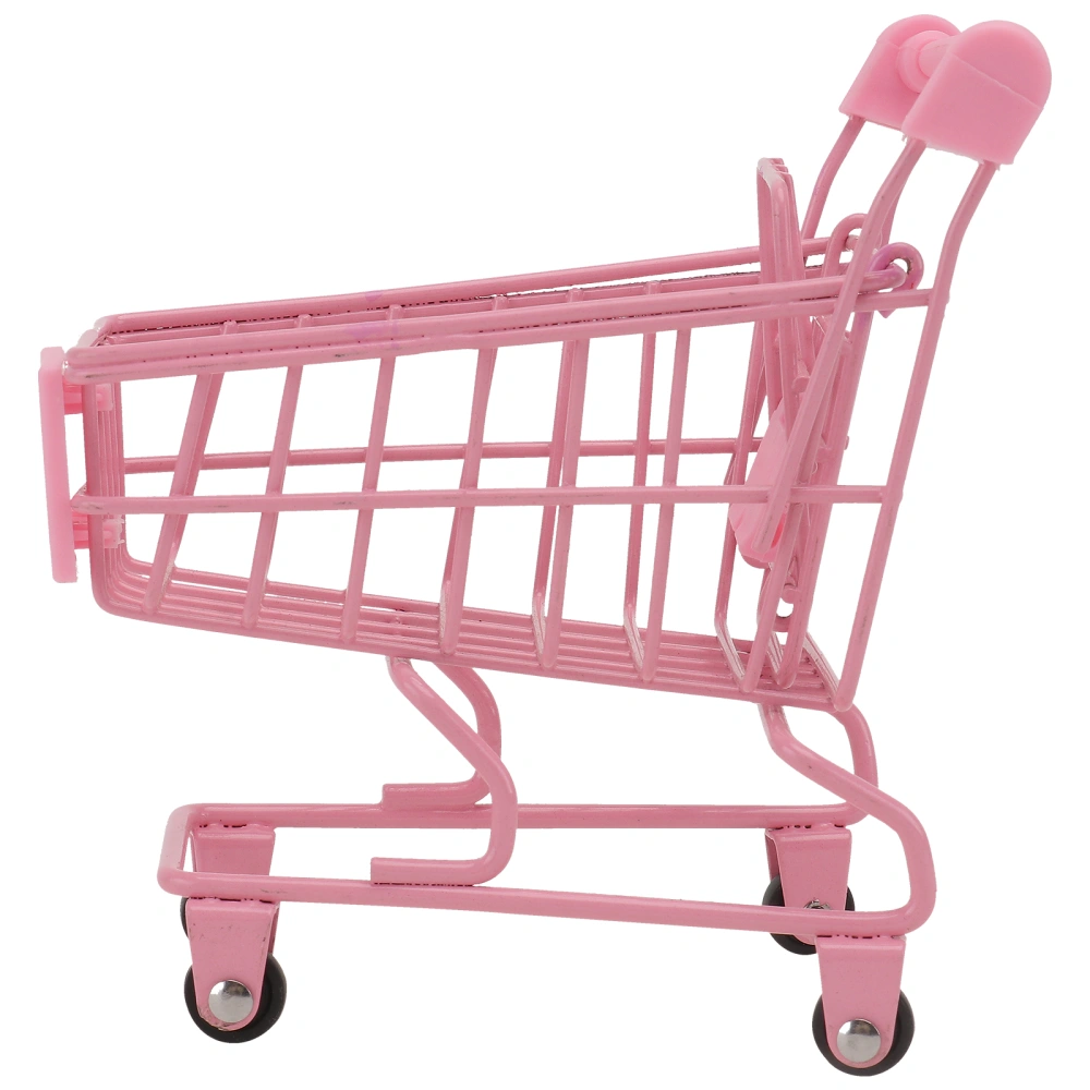 1PC Mini Shopping Cart Trolly Desktop Storage Basket Holder Photo Props - Size S  (Wheel Color Random)