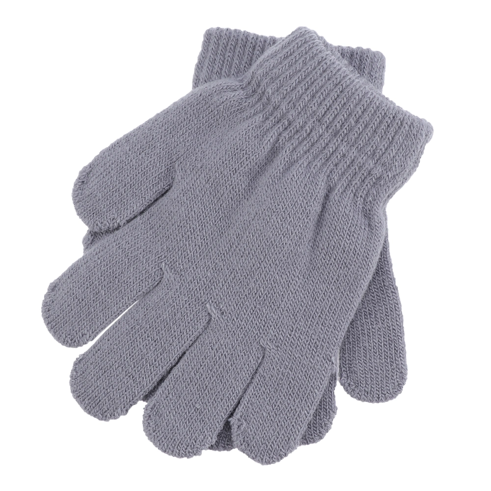 Children's Gloves Autumn and Winter Models Knitted Solid Color Five Fingers Warm Gloves 4-12 Years Old (Gray)