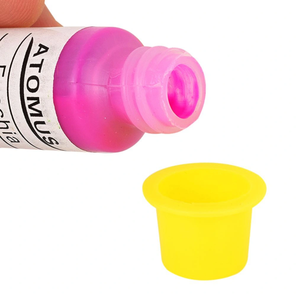 100pcs Ink Caps Disposable Plastic Ink Cups Permanent Eyelash Makeup Eyebrow Tattooing Pigment Container Size M (Yellow)