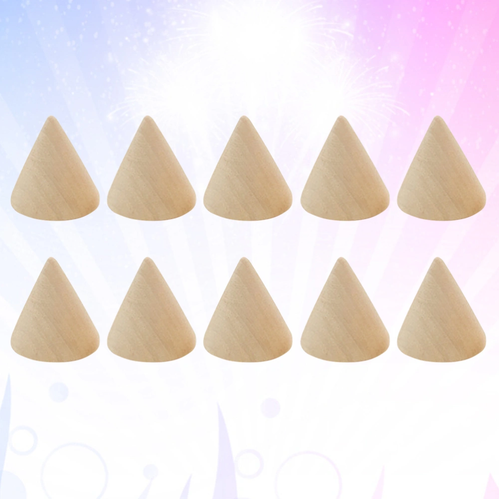 10pcs 3.1cm DIY Cone Unpainted Wooden Cone Shape Ornamnet Craft Accessories