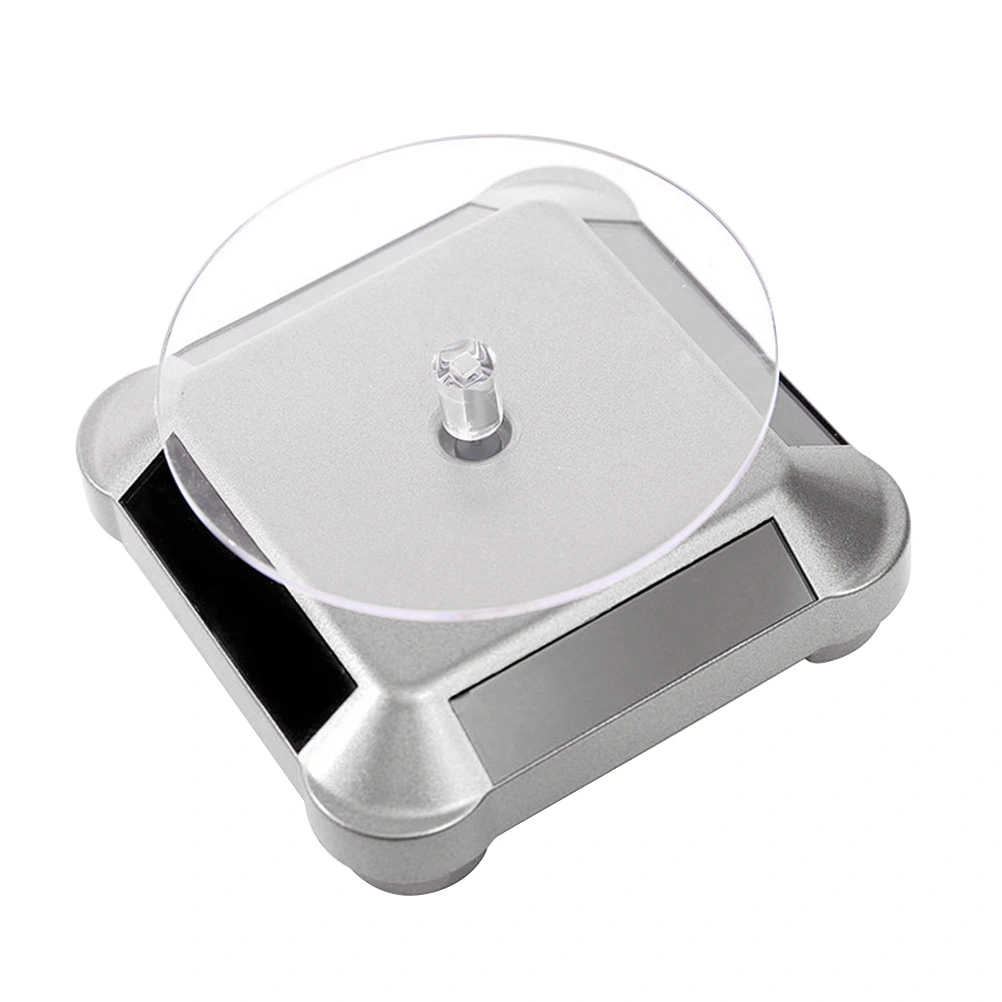 Solar Energy Electric Rotating Display Stand Tray Jewelry Accessories Prop Stand Phone Display Stand No Battery Included(Silver)