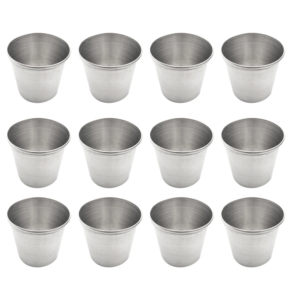 12pcs Stainless Steel Shot Cups Portable Drinking Tumbler Spirits Cup Wine Cups Sauce Holder (45ml)