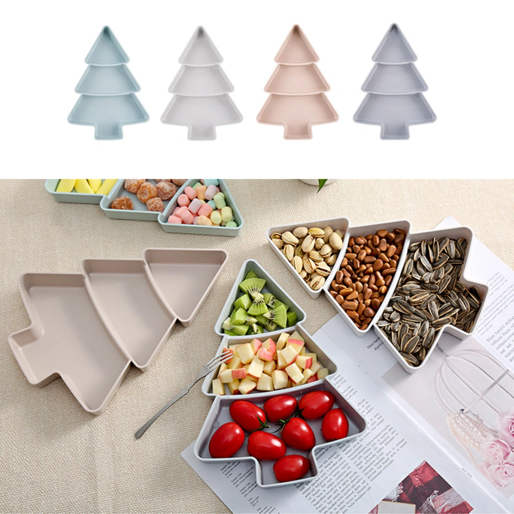 Creative Christmas Tree Shape Fruit Plate Household Plastic Nuts Snacks Plates Portable Dishes Serving Tray (Light Pink)