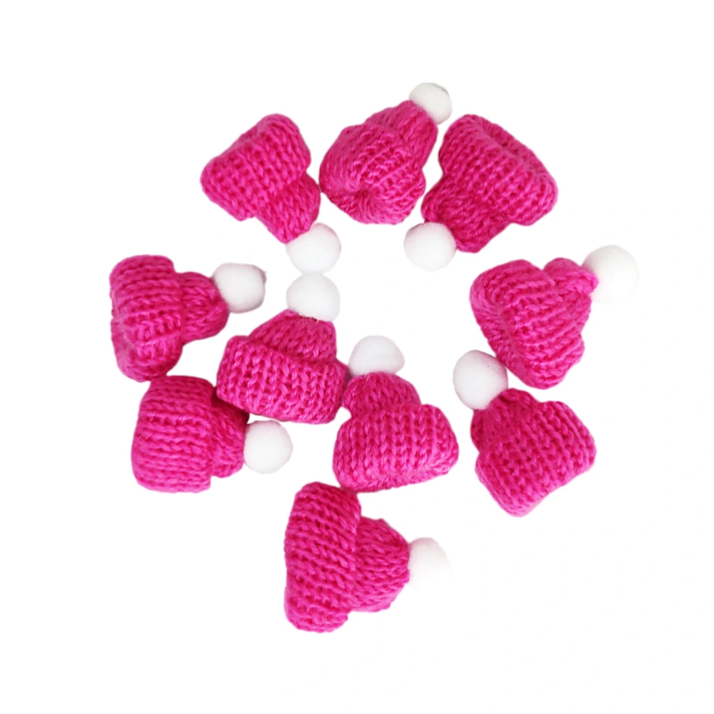 10PCS Knitted Small Christmas Hat Santa Claus Christmas Hats Headdress Party Favors DIY Handmade Accessories (Rosy)