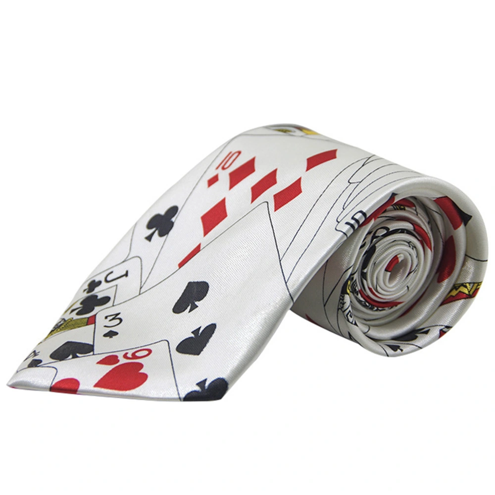 White Background Poker Dice Printing Tie Fashion Magician Necktie Creative Dress Up Costume Props Party Supplies