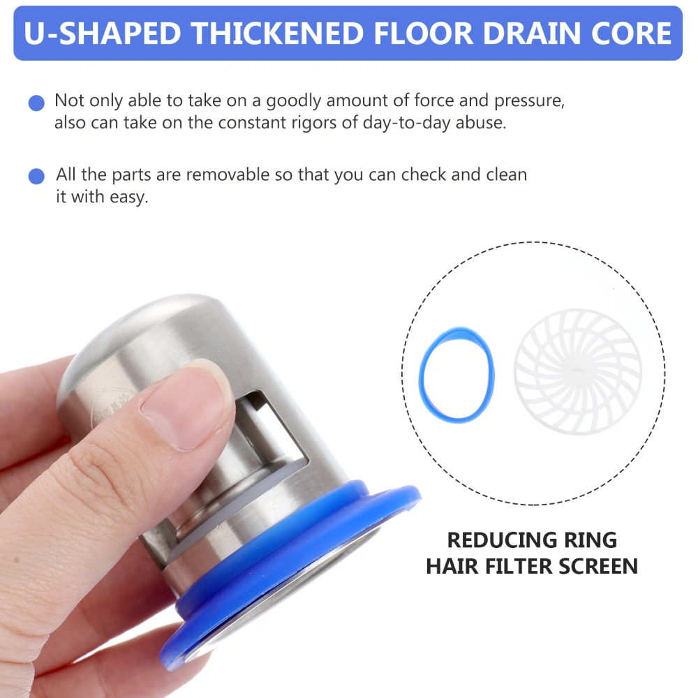 3.8x5.5cm U Shaped Stainless Steel Floor Drain Deodorant Floor Drain for Bathroom Toilet Lavatory with Sealed Ring Strainer Mesh (Silver)