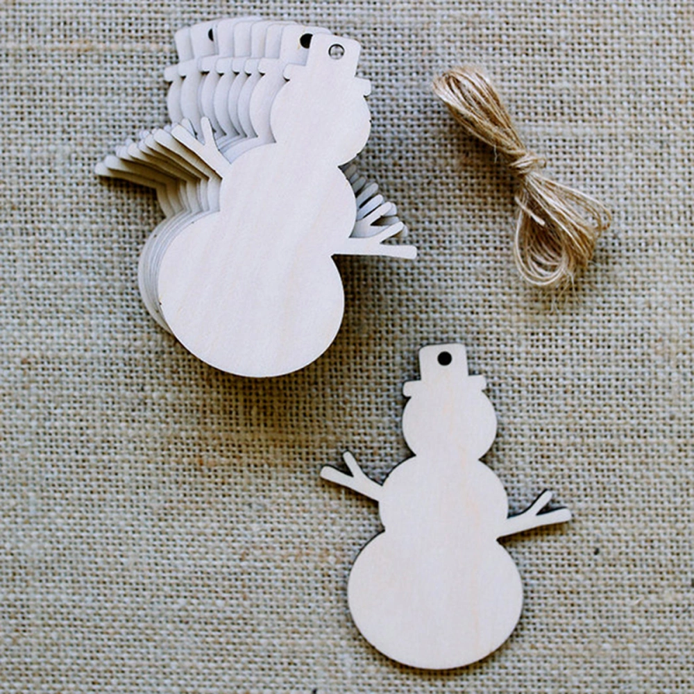 10pcs Wooden Snowman Hanging Sign Christmas Tree Wooden Ornaments DIY Craft Hanging Wood Embellishment for Happy Christmas Home Party