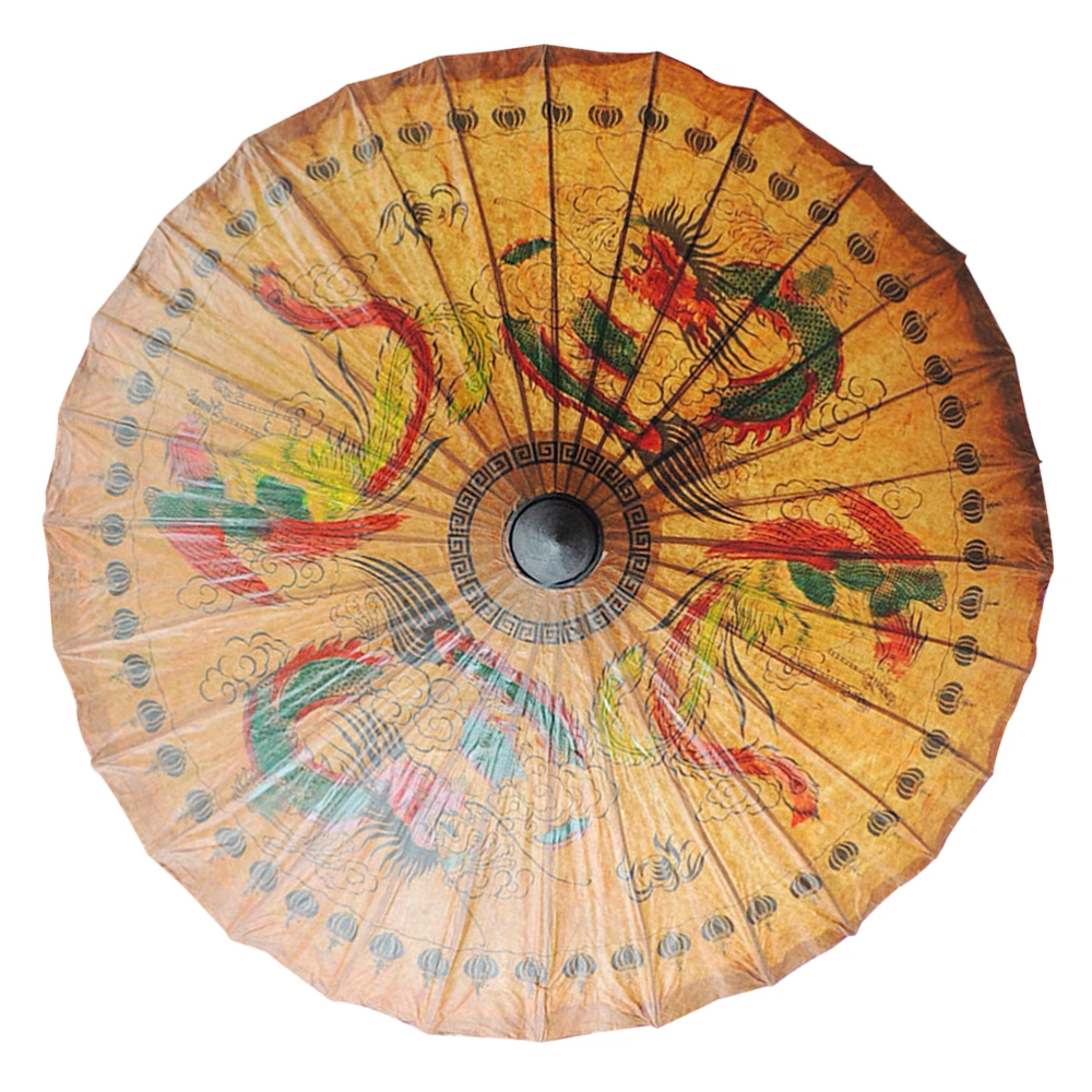 1pc Classic Hand-painted Oil-paper Umbrella Decorative Handmade Umbrella Oiled Paper Umbrella Crafts for Bar Store Tearoom Decors Dragon and Phoenix Patterns