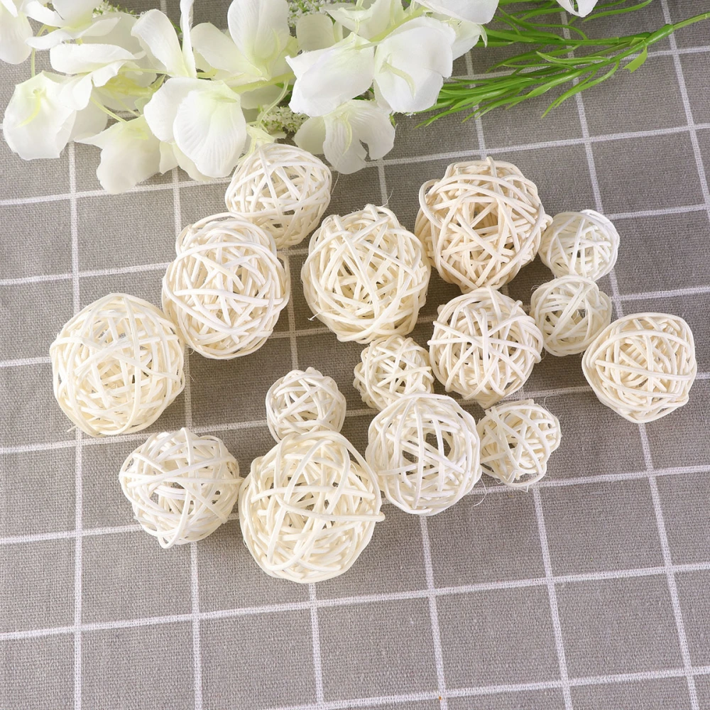 15pcs Wicker Rattan Ball Wedding Christmas Party Hanging Decoration ry Mobiles 3cm 4cm 5cm (White)