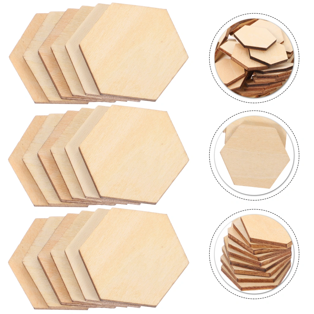 100PC 30MM Beech Wooden Hexagonal Pieces Ornaments Wooden Shapes Ornaments Embellishment DIY Crafts Decorations for Wedding Birthday Christmas