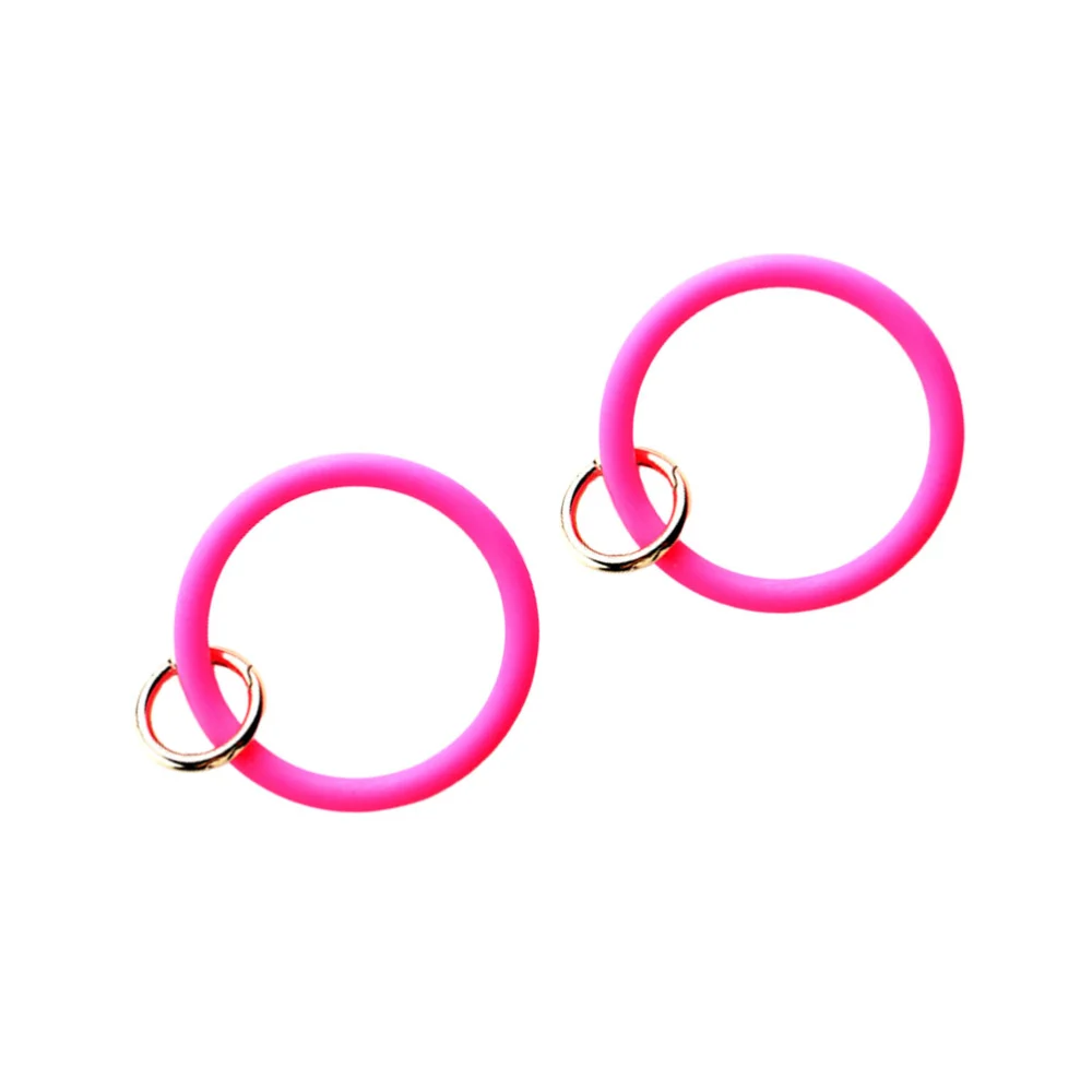 2pcs Silicone Key Ring Bangle Key Chain Wristlet Circle Keychain Holder Keychain Clip for Women Girls (Fluorescent Rose)