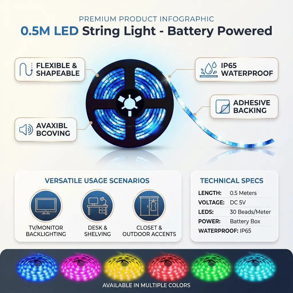 LED Strings Lights Battery Box Power Strip Light Household Strings Lights Decoration (0.5 Meters)