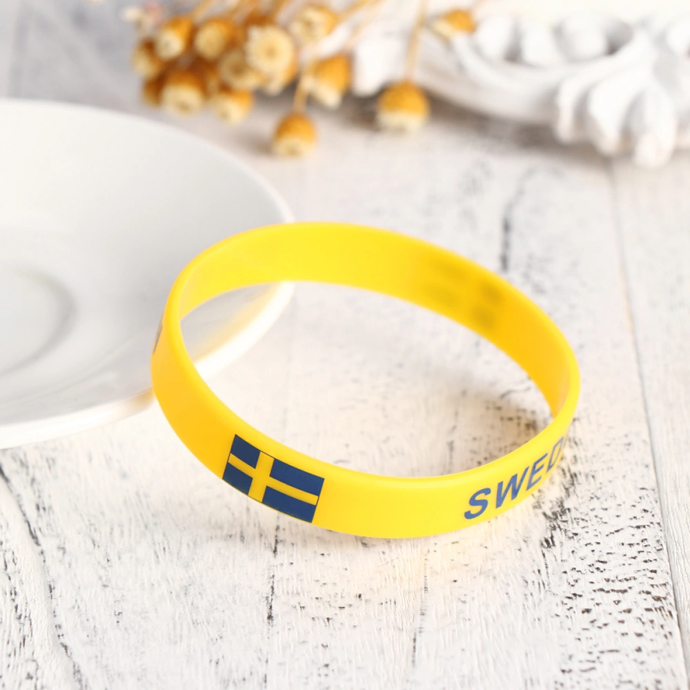 5pcs Country Flag Printed Wristband Chic Silicone Sports Bracelet Hand Ring Wristband for Sports Game Football Match (Sweden)