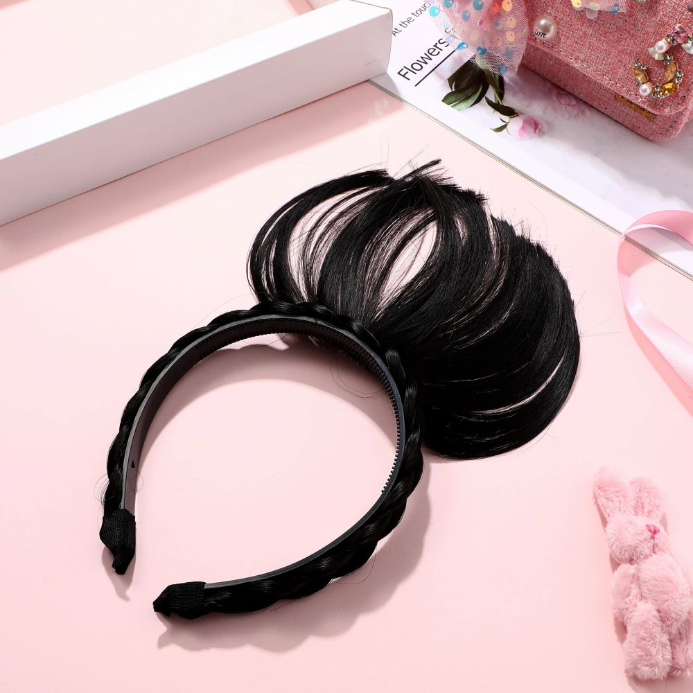 Fashion Synthetic Wigs Headband Front Hair Bangs Fringe Hair Extensions for Women Girls(Black)