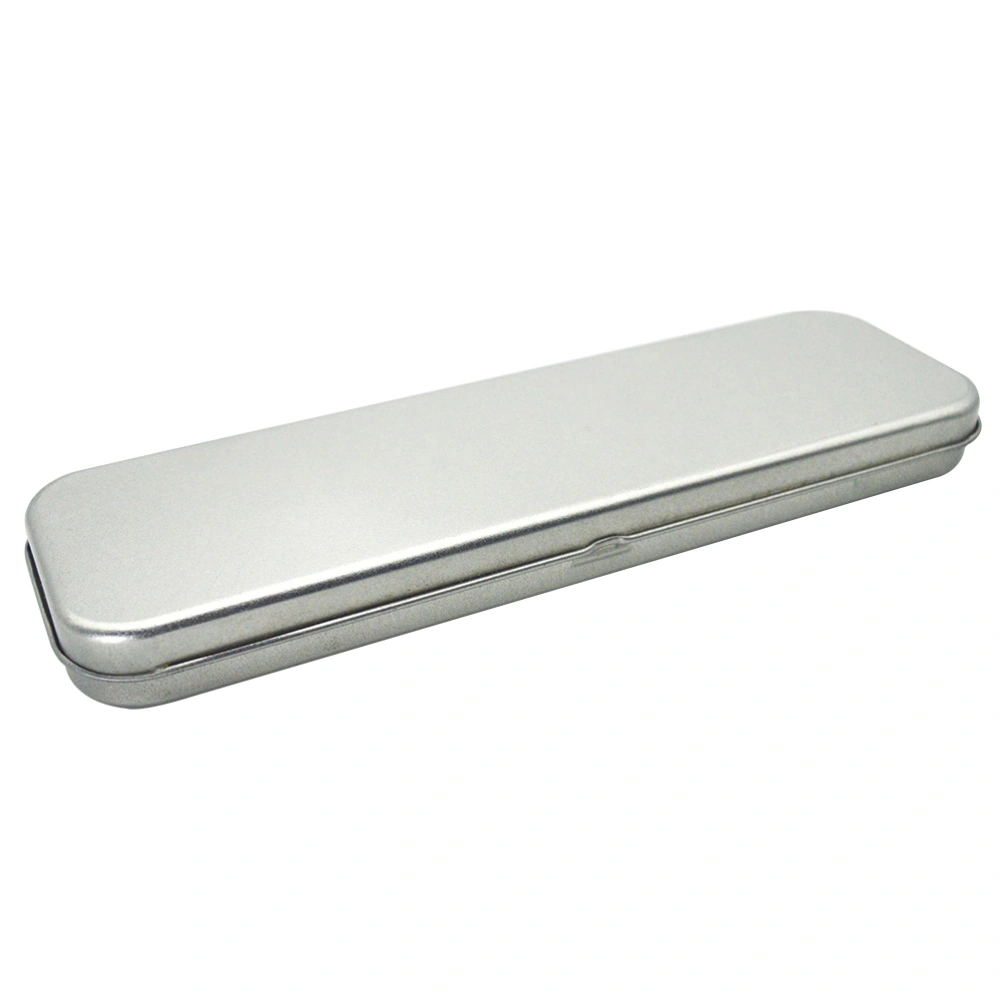 1pc Pencil Case Iron Tinplate Frosted Single-layer Pencil Case Rectangular Metal Pen Box for Students (Silver）