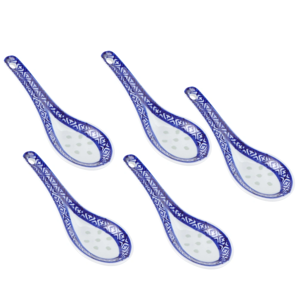 5pcs Practical Ceramic Spoon Multi-function Chinese Style Scoop Porridge Spoon Tableware Soup Spoon for Home Restaurant