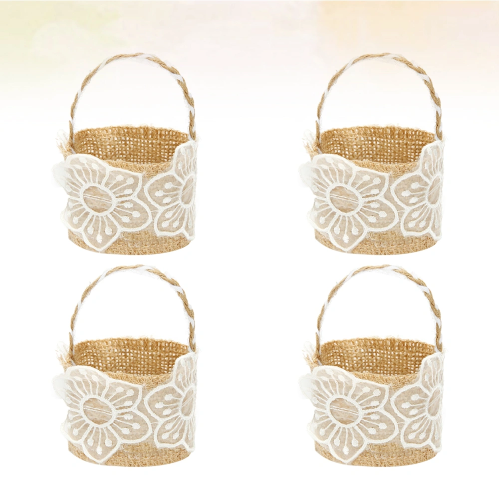 4Pcs Kids Gift Bags Decorative Linen Bags Small Flower Basket Candy Storage Bags Wedding Supplies for Wedding Christmas