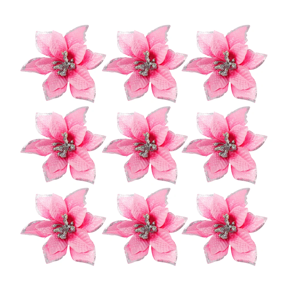 24pcs Christmas Flower Simulation Gold Powder Flower Christmas Tree Decoration Flower Pink