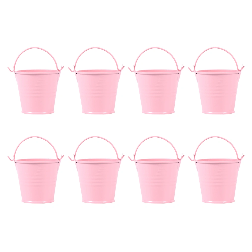 8pcs 8pcs Miniature Tinplate Bucket Small Flower Bucket Tinplate Flower Bucket Mini Plants Bucket for Home (Pink)