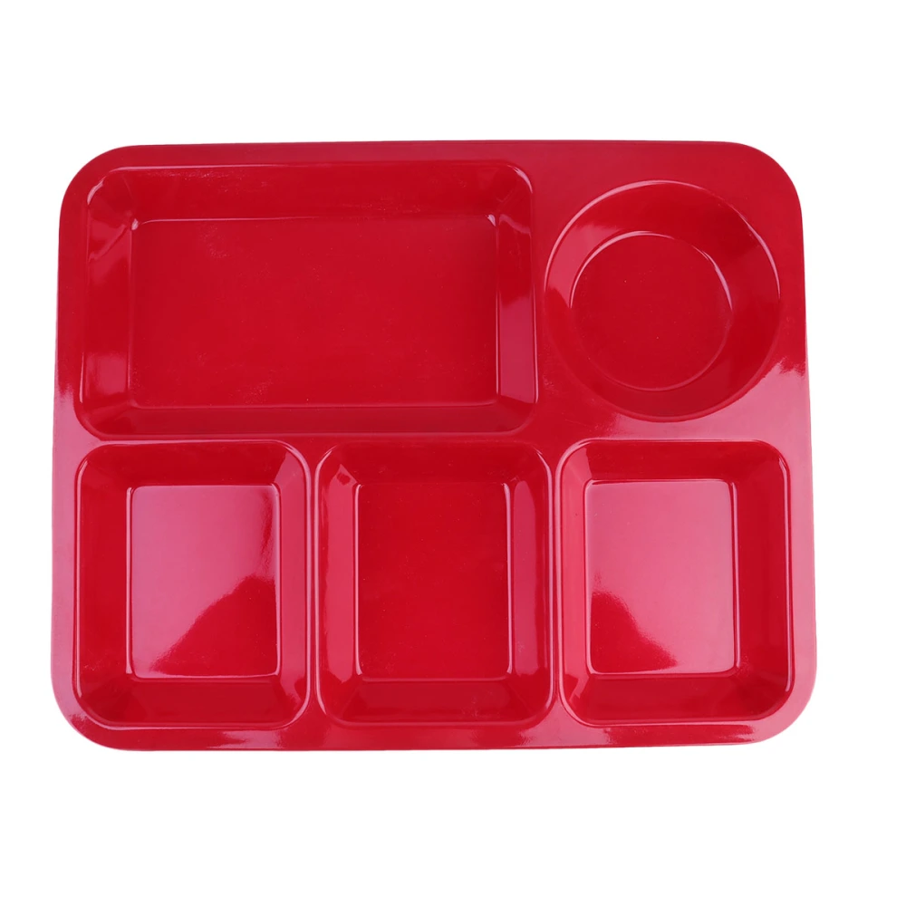 Plastic Separating Dish Divided Compartments Plate Anti-fall Rice Tray Practical Tableware for Home (Red)