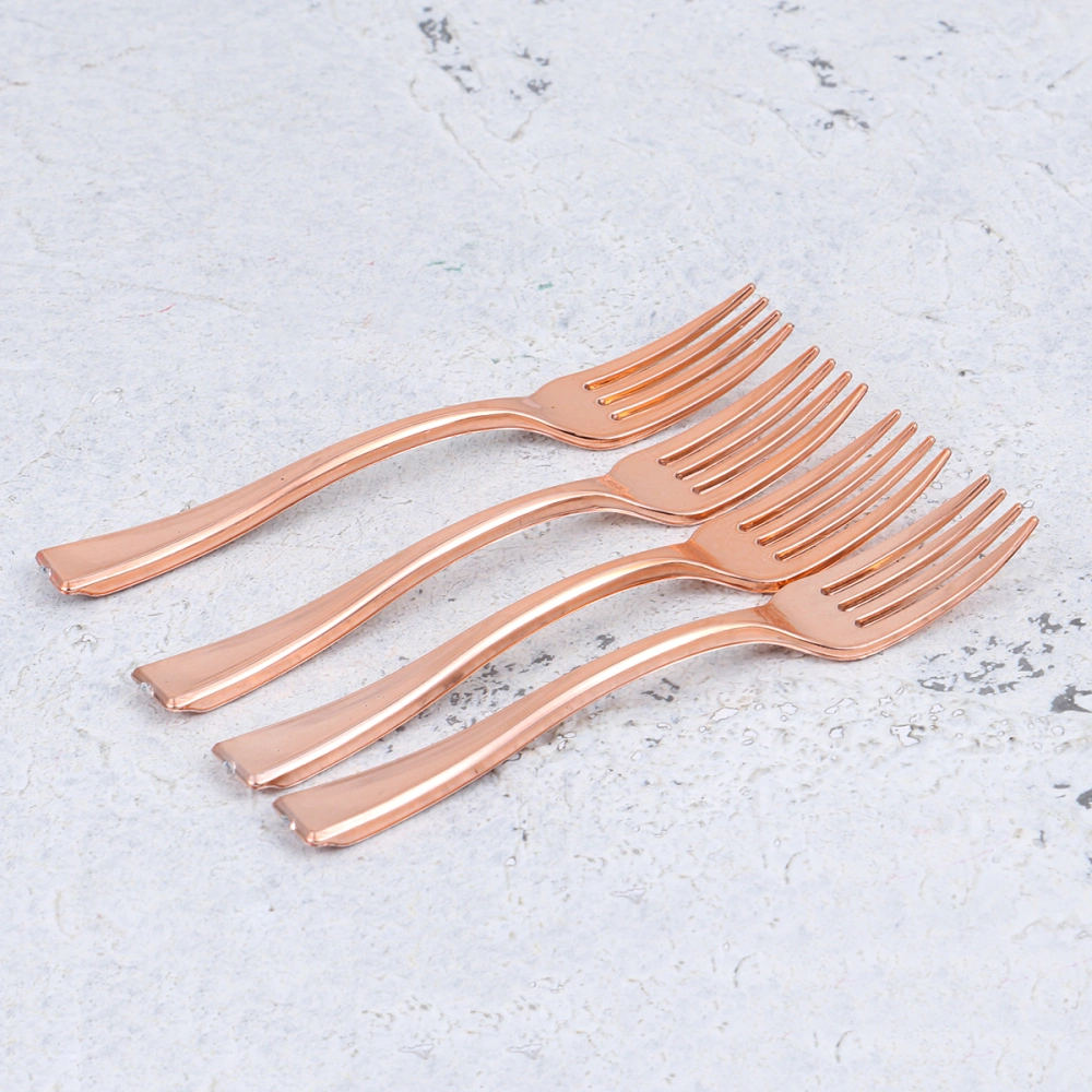 24pcs Disposable Mini Forks Fruit Dessert Pudding Forks Party Supplies for Restaurant KTV (Rose Gold)