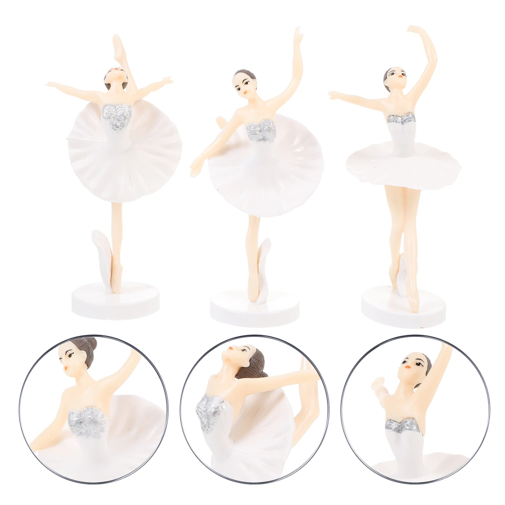 3PCS Ballerina Statue Desktop Ornament Plastic Dancing Girl Crafts Figurines for Home Decor (White)