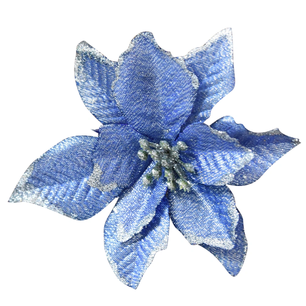 1 Piece of 13cm Glitter Artificial Wedding Christmas Flowers XMAS Tree Wreaths Decor Ornament (Blue)