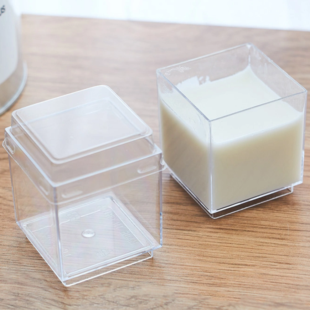 20pcs Transparent Plastic Mousse Cup Square Container for Jelly Yogurt Dessert (with Cover)