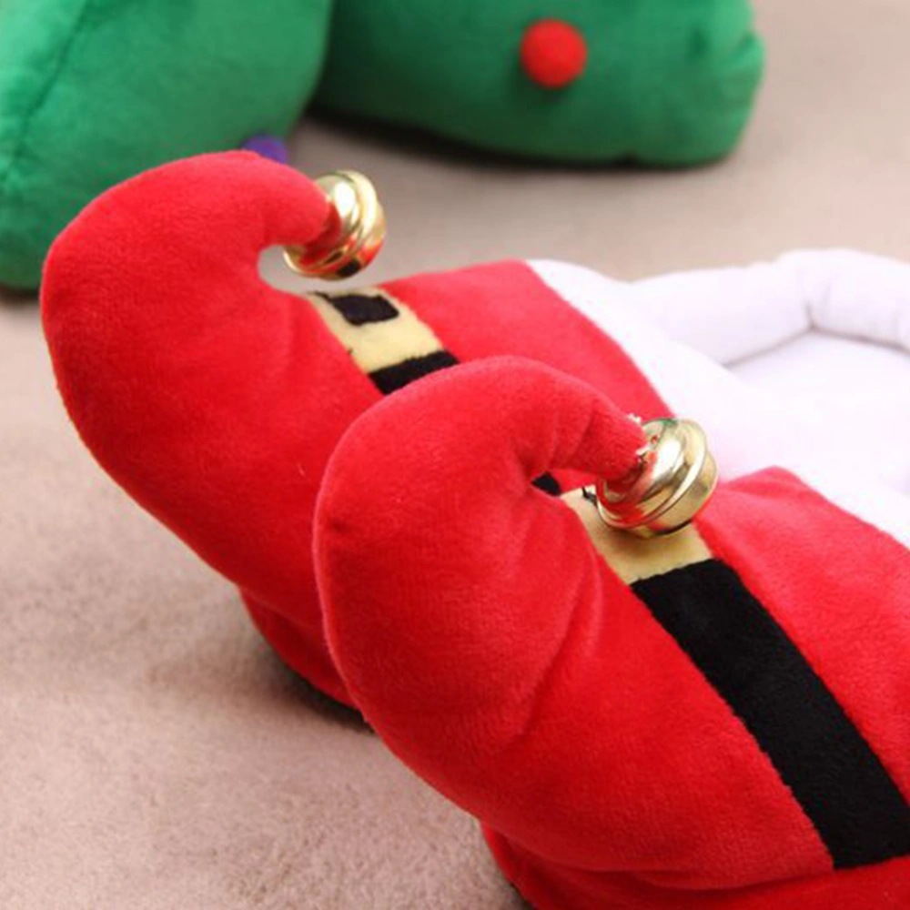 1 Pair Plush Warm Slippers Non-Slip Slip-On Shoes Christmas Gift for Adults and Kids Red Size 41-47