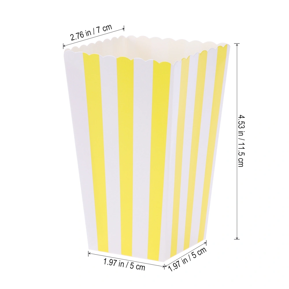 48pcs Popcorn Carton Rugby Stripe Wave Dot Pattern Decorative Dinnerware for Birthday Parties / Baby Showers / Graduations (Yellow)