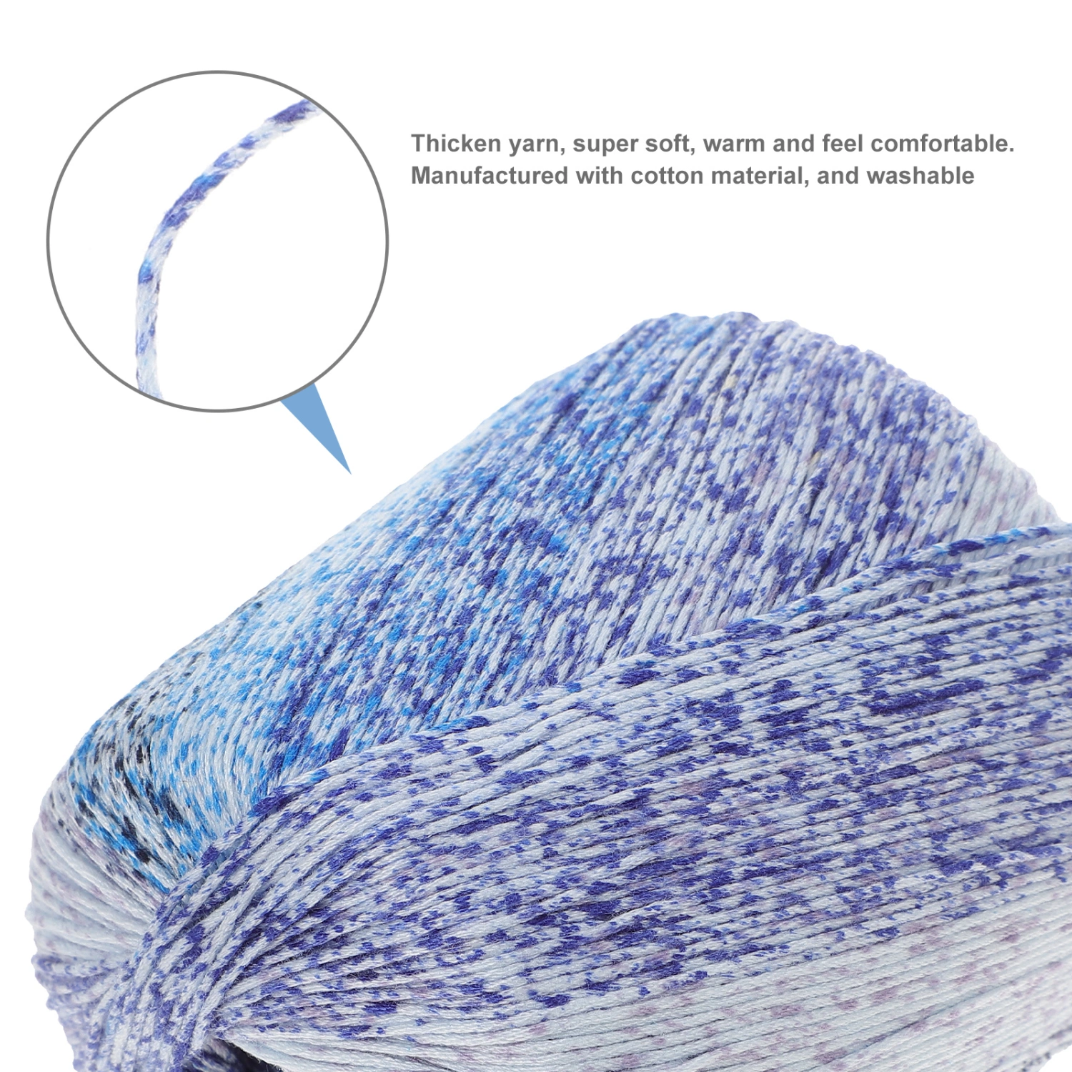 1 Roll 133M Color Segment Dyed Gradient Cotton Yarn DIY Thread Hand Crocheted Scarf Hat Shawl Line Material for Hand Knitting DIY Sweater Blanket Costume (Sky-blue)