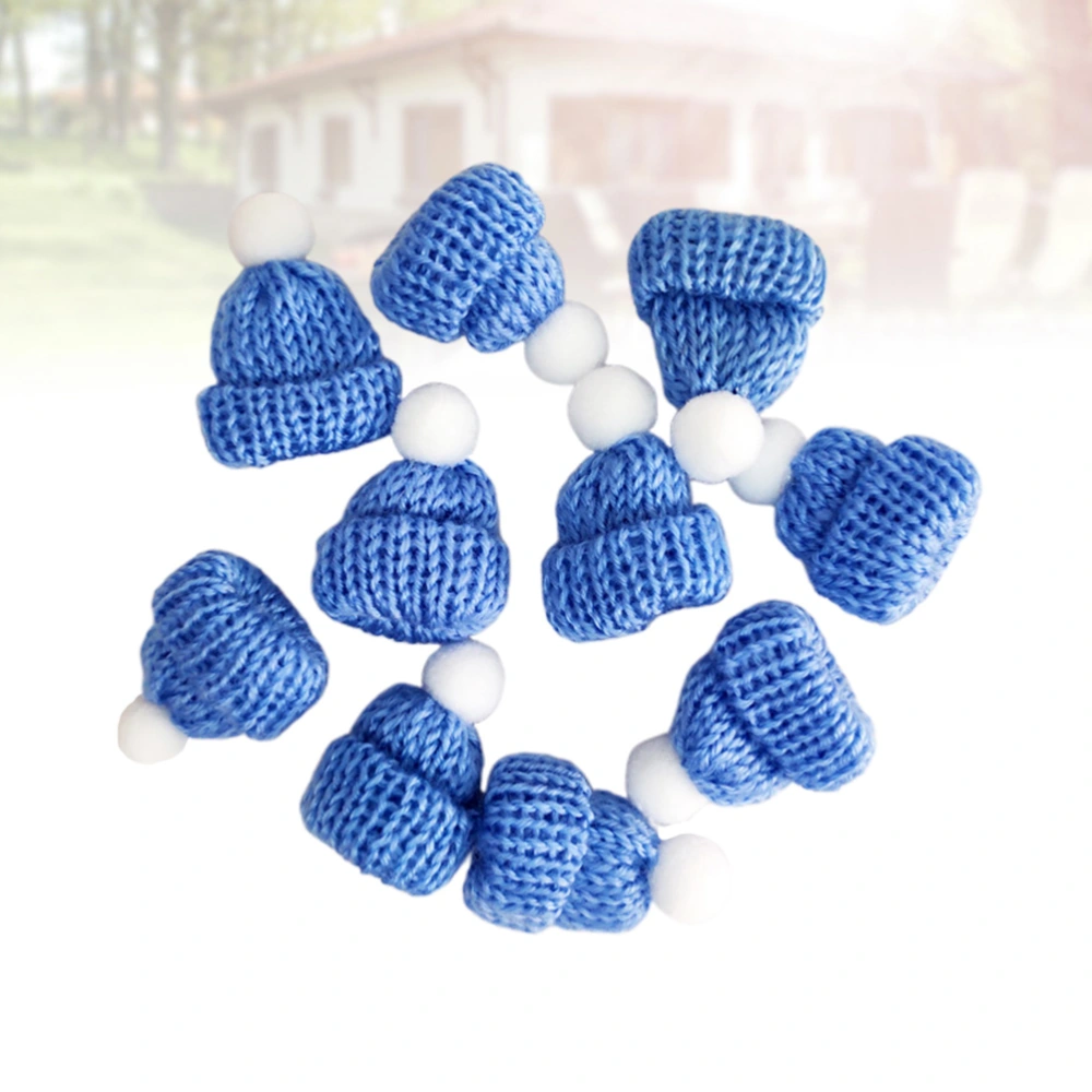 10PCS Knitted Small Christmas Hat Santa Claus Christmas Hats Headdress Party Favors DIY Handmade Accessories (Light Blue)