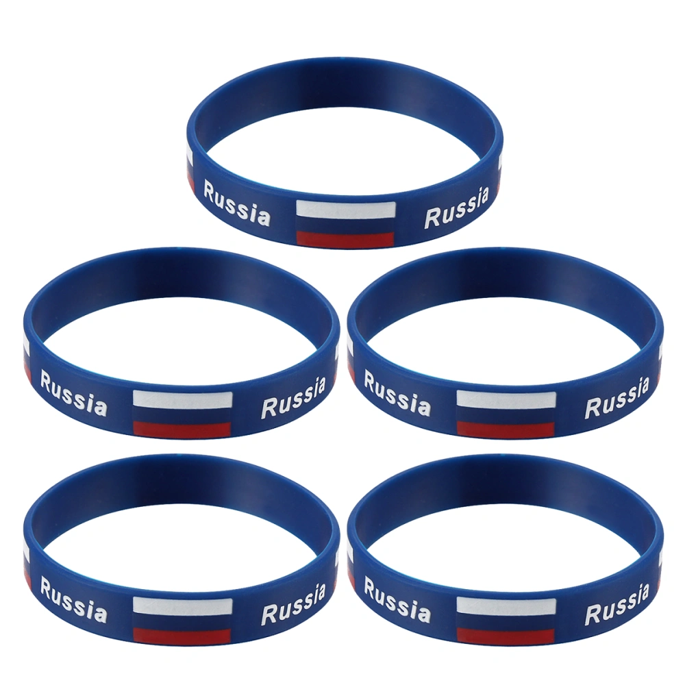 5pcs Country Flag Printed Wristband Chic Silicone Sports Bracelet Hand Ring Wristband for Sports Game Football Match (Russia)