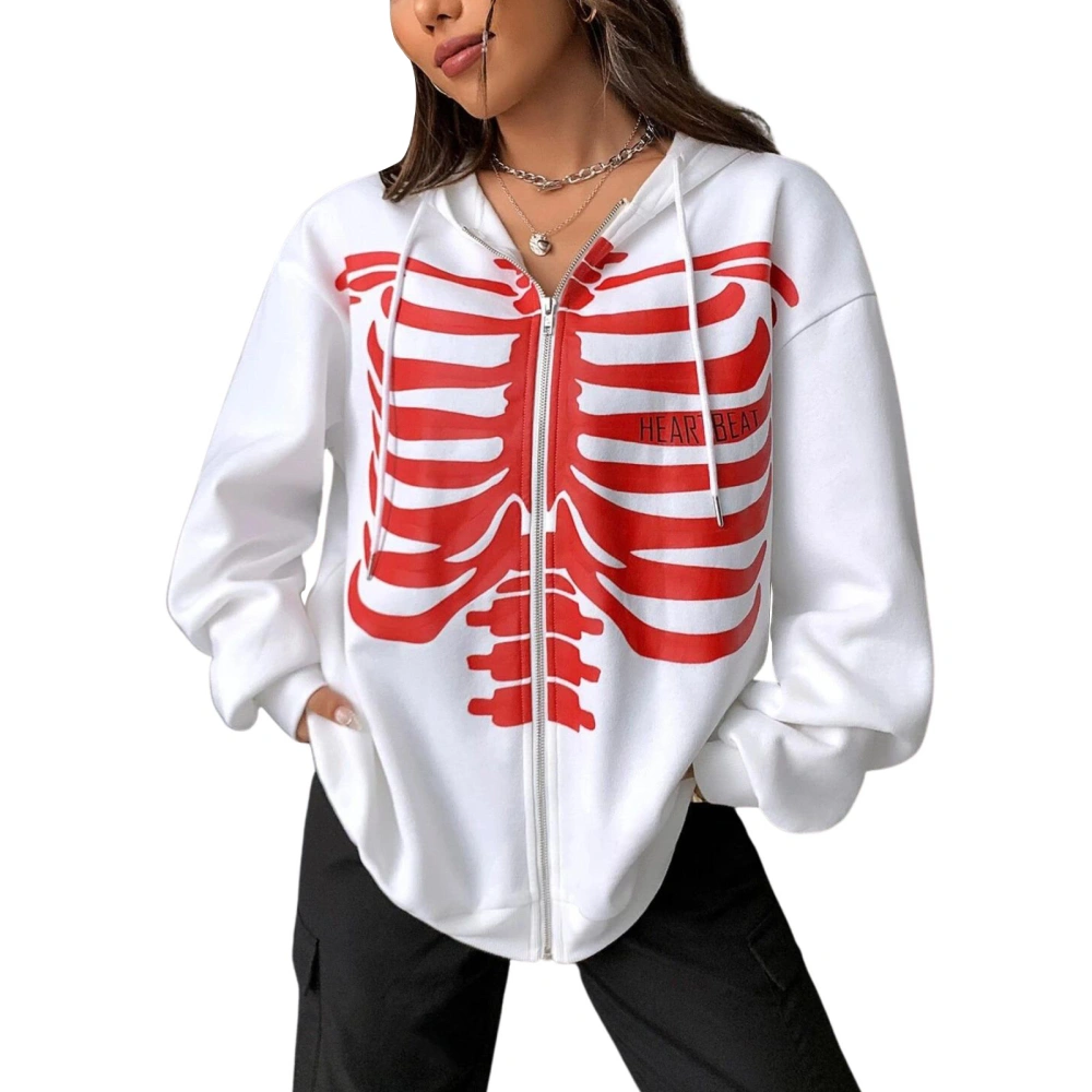 Women Zip up Hoodies Fashion Skeleton Print Loose Long Sleeve Aesthetic Sweatshirt for Fall Streetwear