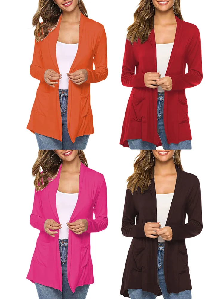 Women's Casual Lightweight Cardigans Solid Color Pockets Coat