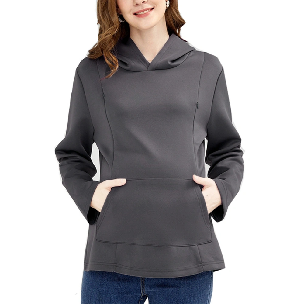 Women's Maternity Nursing Hoodies Solid Color Hooded Long Sleeve Breastfeeding Pullovers Pregnancy Sweatshirts