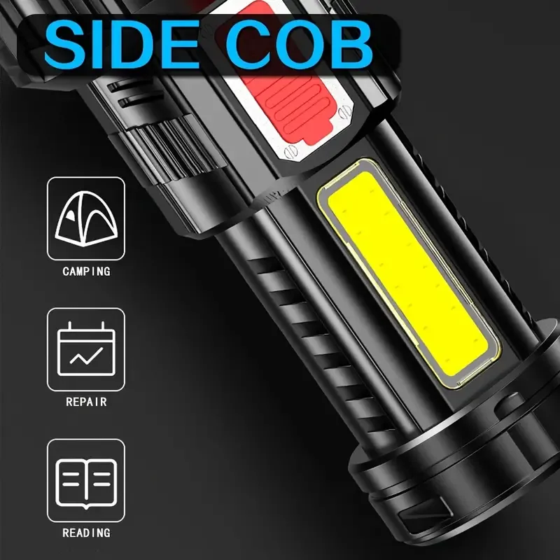 9LED Rechargeable Portable Flashlight With 4 Modes, Camping Accessories