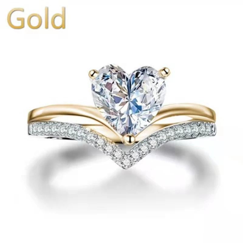 Luxury Female Fashion 925 Sterling Silver Heart Diamond Engagement Rings for Women Wedding Accessories Personality Gift Romantic Princess Birthday Party Jewelry White Sapphire Ring Size 5-11
    