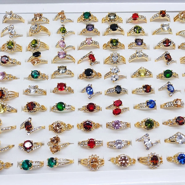 Wholesale Lots Mixed 20pcs Colors CZ Crystal Gold Plated Rhinestone elegant Women's Jewelry Rings