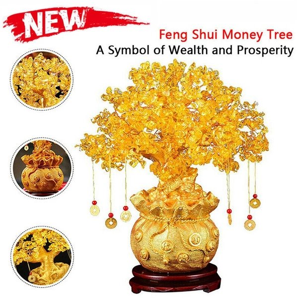 New Lucky Tree Feng Shui Money Fortune Tree Feng Shui Citrine Money Tree Crystal Bonsai Style Money Tree with Wealth Coins for Tabletop Decoration Home Office Store